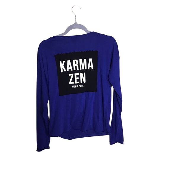 Women Shirt St Barth Karma Logo  Open V-Neck Long/Sl Sz. Med Blue EUC No Sz tag - Picture 3 of 8